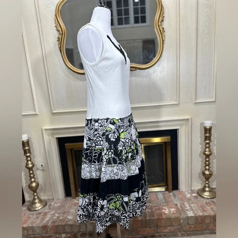 Sangria Dress 14 White Green Floral Maxi Boho Cottagecore - Picture 6 of 12